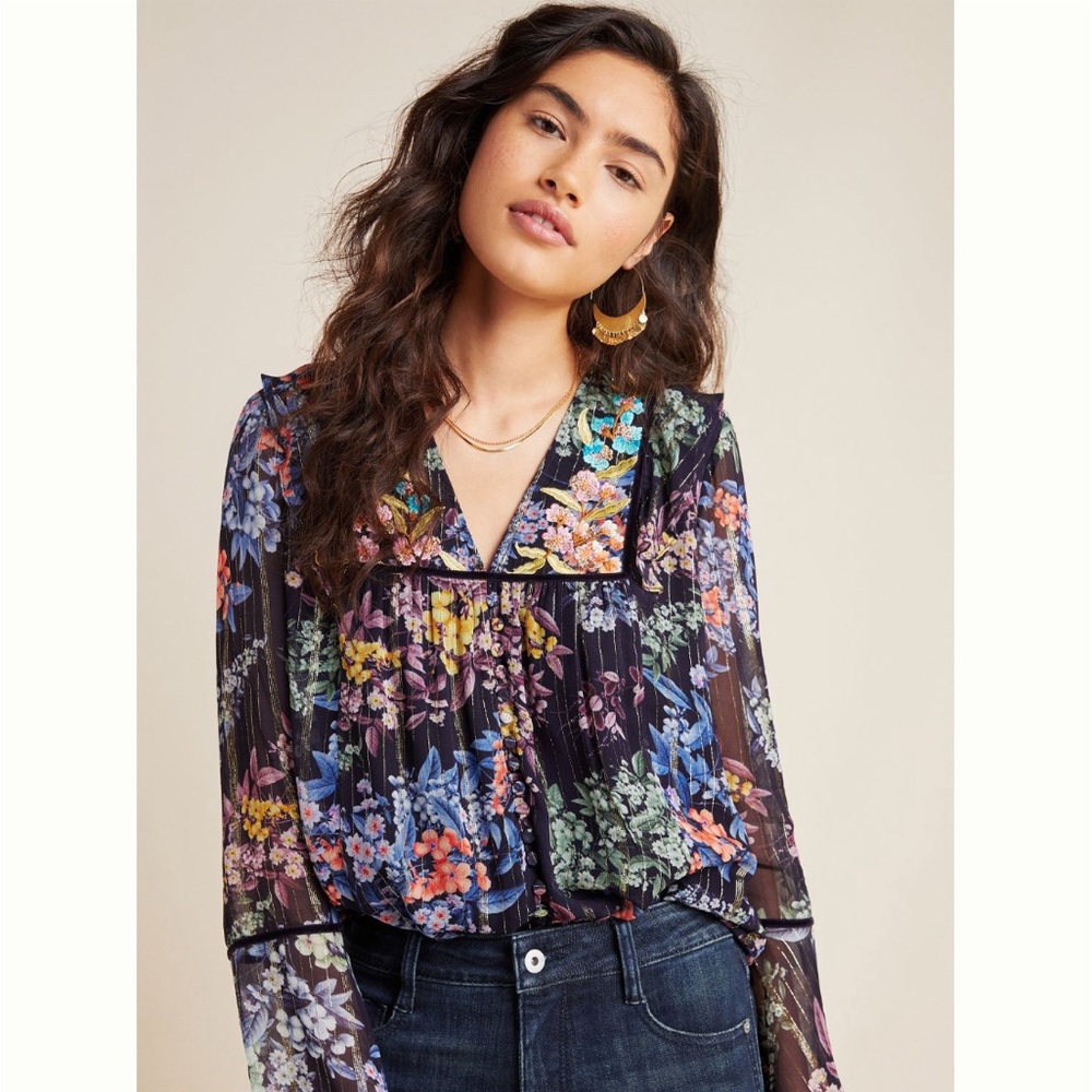 Anthropologie Vivienne Vineet Bahl Embroidered Top S NWT
